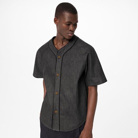 Louis Vuitton Black Embossed Monogram Logo Baseball Shirt Short Sleeve Button L - Picture 4 of 16